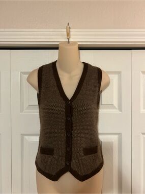 Ralph Lauren Brown Two-Tone V-Neck Knit Vest